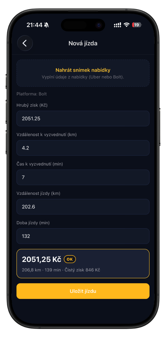 DriveCalc — new ride from offer screenshot