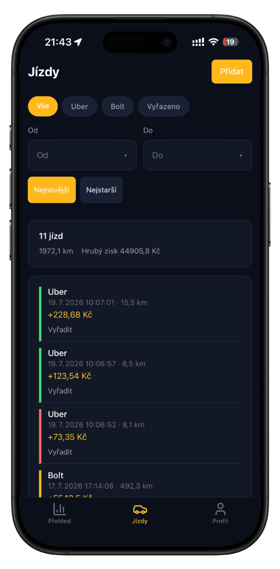 DriveCalc — ride history